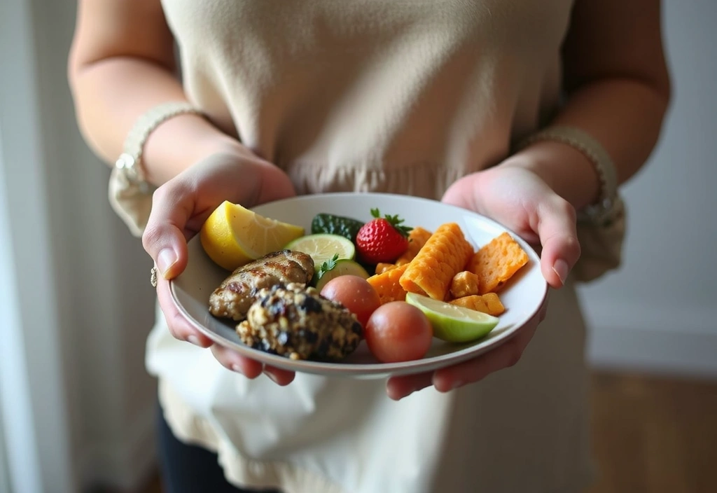 A person enjoying a mindful meal, focusing on the textures and flavors of healthy food.